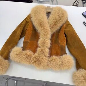 Luxurious Tan Fur-Trimmed Women's Jacket